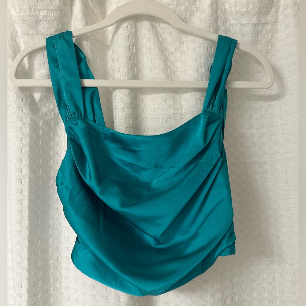 Emerald Satin Cowl Neck Thick Strap Corset Top